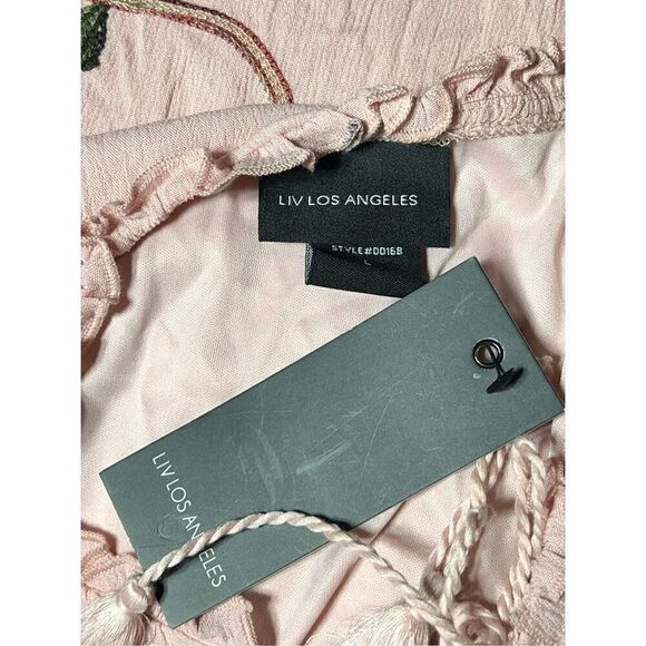LIV Los Angeles Short Sleeve Embroidered Pink Dress NWT Size Large - Picture 4 of 4